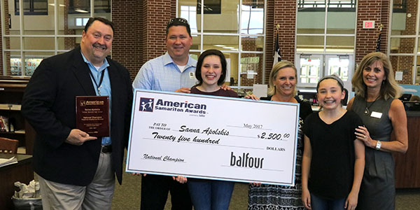 Freshman Awarded Balfour American Samaritan Award