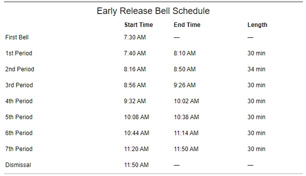 half day bell schedule