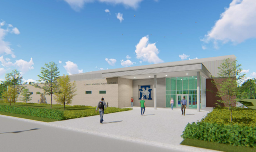 Architectural rendering of the planned Aquatic Center. Early preparation for the centers construction began on Tuesday.